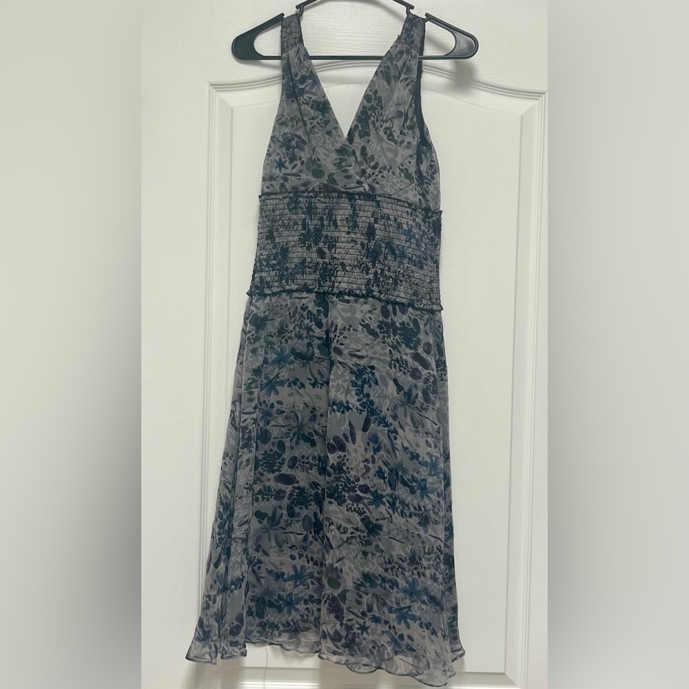 Michelle Antonelli Gray with black accent silk lined tank dress